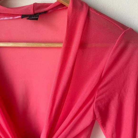 Coral Pink Mesh Tie front balletcore cardigan S - Picture 2 of 5